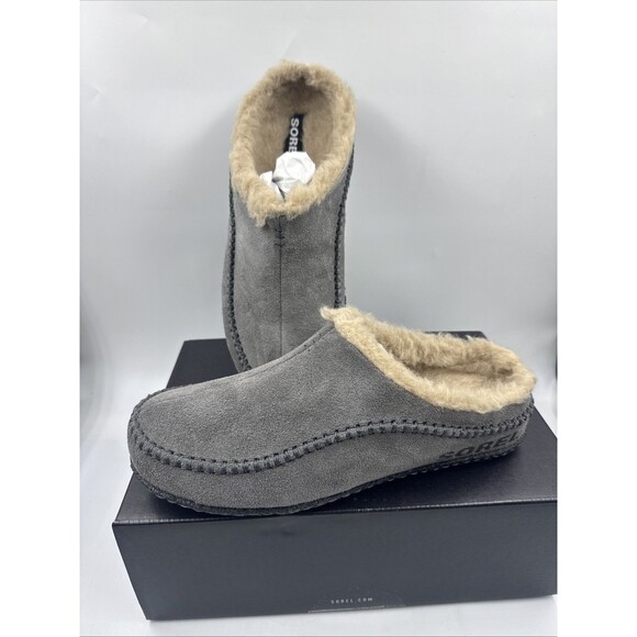 Sorel Men's Gray Faux Fur Lining Falcon Ridge II Suede Slippers Comfort Size 8M